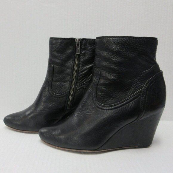 FRYE Regina Covered Wedge Boot Womens Size 6 Western Black Leather Ankle Bootie - Picture 1 of 12
